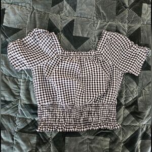 girls gingham puff sleeve crop top